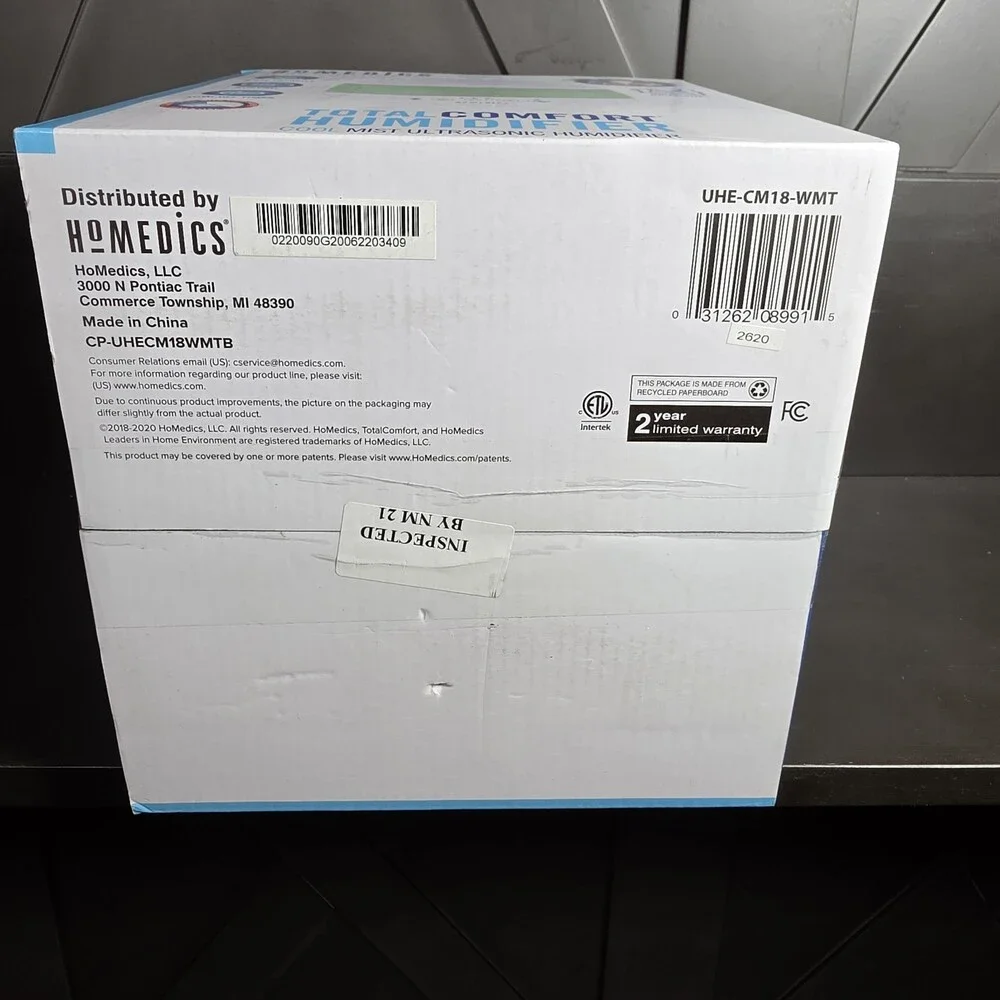 Homedics TotalComfort Cool Mist Ultrasonic Table Top Humidifier - White New Open